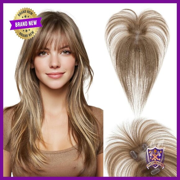 Human Hair Topper with Bangs 360° Lace Base Lightweight Hairpiece